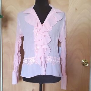 Lovely pink crepe blouse by Dress-U by SHARON in a size small.  NWT